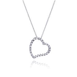 Sterling Silver Clear CZ Rhodium Plated Heart Design Pendant Necklace stp00005
