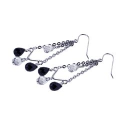 Sterling Silver Rhodium Plated Clear & Black Chandelier CZ Hook Earring ste00228