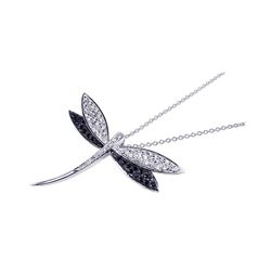 Sterling Silver Black Clear CZ Rhodium Plated Butterfly Pendant Necklace bgp00083