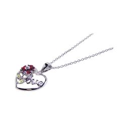 Sterling Silver Red CZ Rhodium Plated Love Heart Pendant Necklace bgp00062