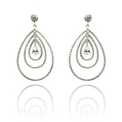 Sterling Silver Rhodium Plated Round Teardrop CZ Dangling Stud Earring ste00653