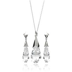Sterling Silver Rhodium Plated Clear Drop CZ Hanging Stud Earring & Necklace Set bgs00280