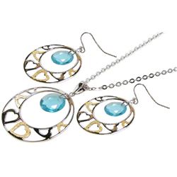 Sterling Silver Rhodium Plated Multicolor Multitoned Multiple Heart Round Blue CZ Inlay Hook Earring