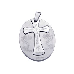 Stainless Steel Cross Dragon Oval Dog Tag Charm Pendant ssp00027
