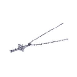 Sterling Silver Rhodium Plated Clear Baguette CZ Cross Pendant Necklace stp00455