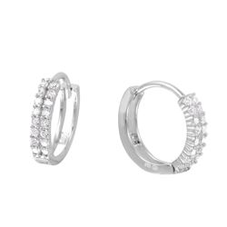 Sterling Silver Rhodium Plated Hinged CZ Huggies Hoop Earrings GME00025RH