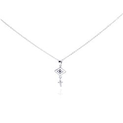 Sterling Silver Rhodium Plated Clear CZ Cross Evil Eye Pendant Necklace stp01010