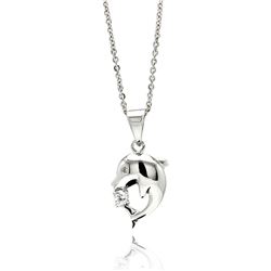 Sterling Silver Rhodium Plated Dolphin CZ Necklace bgp00532