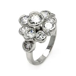 Rhodium Plated Brass Clear CZ Flower Ring bbr00091