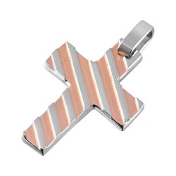 Stainless Steel Two Tone Rose Gold Striped Cross SSP00505