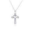 Image 1 : Sterling Silver Rhodium Plated Heart Open Cross CZ Necklace bgp00368