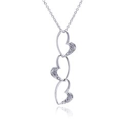Sterling Silver Clear CZ Rhodium Plated 3 Heart Pendant Necklace bgp00093