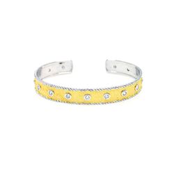 Sterling Silver Rhodium & Gold Plated Two Tone Clear CZ Cuff Bracelet stb00420