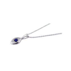 Sterling Silver Rhodium Plated Blue Stone Evil Eye Pendant Necklace stp00842