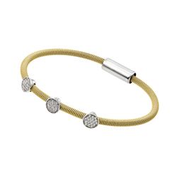 Sterling Silver Rhodium & Gold Plated Circle Micro Pave Clear CZ Italian Bracelet ITB00175GP