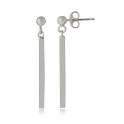 Sterling Silver Rhodium Plated Drop Down Bar Earrings - ARE00007RH