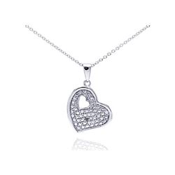 Sterling Silver Rhodium Plated Clear Diamond Heart Pendant Necklace stp01036