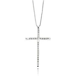 Sterling Silver Rhodium Plated Cross CZ Necklace bgp00526