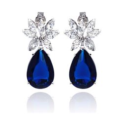 Sterling Silver Rhodium Plated Blue & Clear Marquise CZ Dangling Stud Earring STE00659BLUE