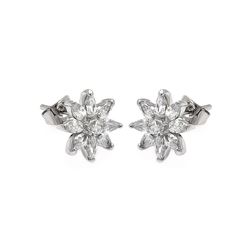 Sterling Silver Rhodioum Plated Flower CZ Stud Earring bge00246