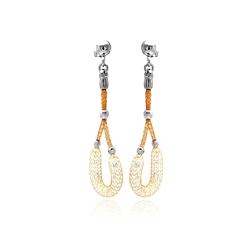 Sterling Silver Rose Gold Plated Dangling Horse Shoe Design Mesh Stud Earring ite00050rgp