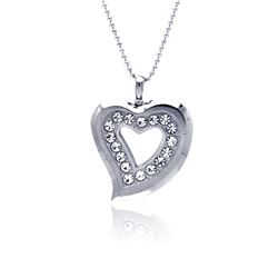 Stainless Steel Open Heart Clear Crystal Charm Pendant ssp00077