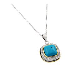 Sterling Silver RhodiumGoldand Black Rhodium Plated Clear CZ Square Blue Stone Pendant Necklace BGP0