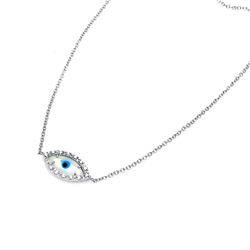 Sterling Silver Rhodium Plated Evil Eye CZ Necklace bgp00317