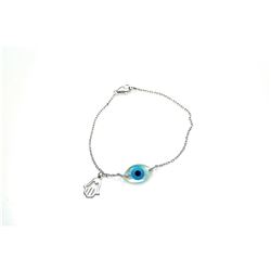 Sterling Silver Rhodium Plated Evil Eye & Hamsa Charm Bracelet stb00407