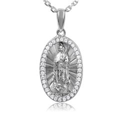 Sterling Silver Rhodium Plated Oval CZ Frame Medallion With Chain - GMP00005RH