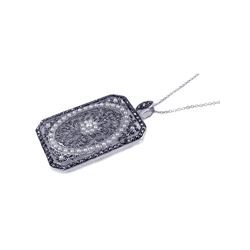 Sterling Silver Marcasite Pearl Rhodium Plated Octagonal Pendant Necklace bgp00141