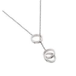 Sterling Silver Rhodium Plated Clear CZ Triple Ring Pendant Necklace STP01422
