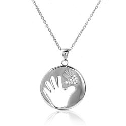 Sterling Silver Rhodium Plated Cut Out And CZ Hand Necklace - STP01505