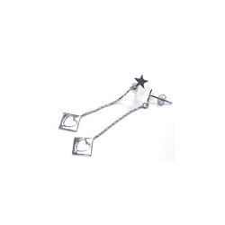 Sterling Silver Rhodium Plated Wired Dangling Square Open Heart Stud Earring dse00028