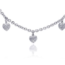 Sterling Silver Clear CZ Rhodium Plated 3Hearts Charm Pendant Necklace stp00048