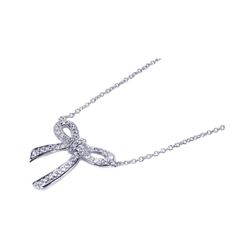 Sterling Silver Rhodium Plated Bowtie CZ Inlay Necklace stp00525