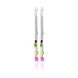Sterling Silver Rhodium Plated Purple Green Yellow Pink CZ Mulit Strand Dangling Hook Earring ste000