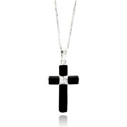 Sterling Silver Rhodium Plated Black Onyx CZ Necklace bgp00486