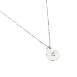 Sterling Silver Rhodium Plated Clear CZ Plain Circular Pendant Necklace STP01448