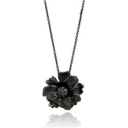Brass Black Rhodium Plated Lavander CZ Flower Necklace sbp0010