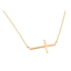 Sterling Silver Gold Plated Plain Sideways Solid Cross Pendant Necklace bgp00821gp