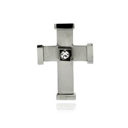 Stainless Steel Cross Clear Crystal Center Charm Pendant ssp00340