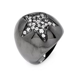 Black Rhodium Plated Brass Star Clear Pave Set CZ Dome Ring bbr00099