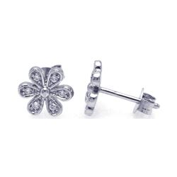 Sterling Silver Rhodium Plated Round Flower Clear CZ Post Earring ste00745