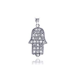 Sterling Silver Rhodium Plated Hand CZ Dangling Pendant acp00022