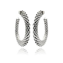 Sterling Silver Two Toned Black & Rhodium Plated Crescent Box Link Italian Stud Earring ite00019rh