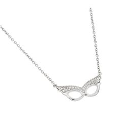 Sterling Silver Rhodium Plated Clear CZ Masquerade Pendant Necklace STP01440
