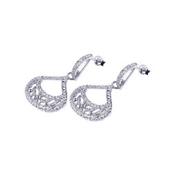 Sterling Silver Rhodium Plated Chandelier White Teardrop CZ Dangling Stud Earring ste00443