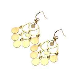 Sterling Silver Gold Rhodium Plated Flat Round Chandelier Hook Earring ste00583