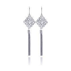 Sterling Silver Rhodium Plated Chandelier CZ Muliti Strand Dangling Earring ste00180